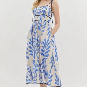 Blue and White Leaf Print Dress